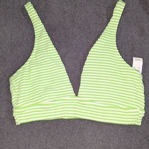 Green and White Striped Bikini Top